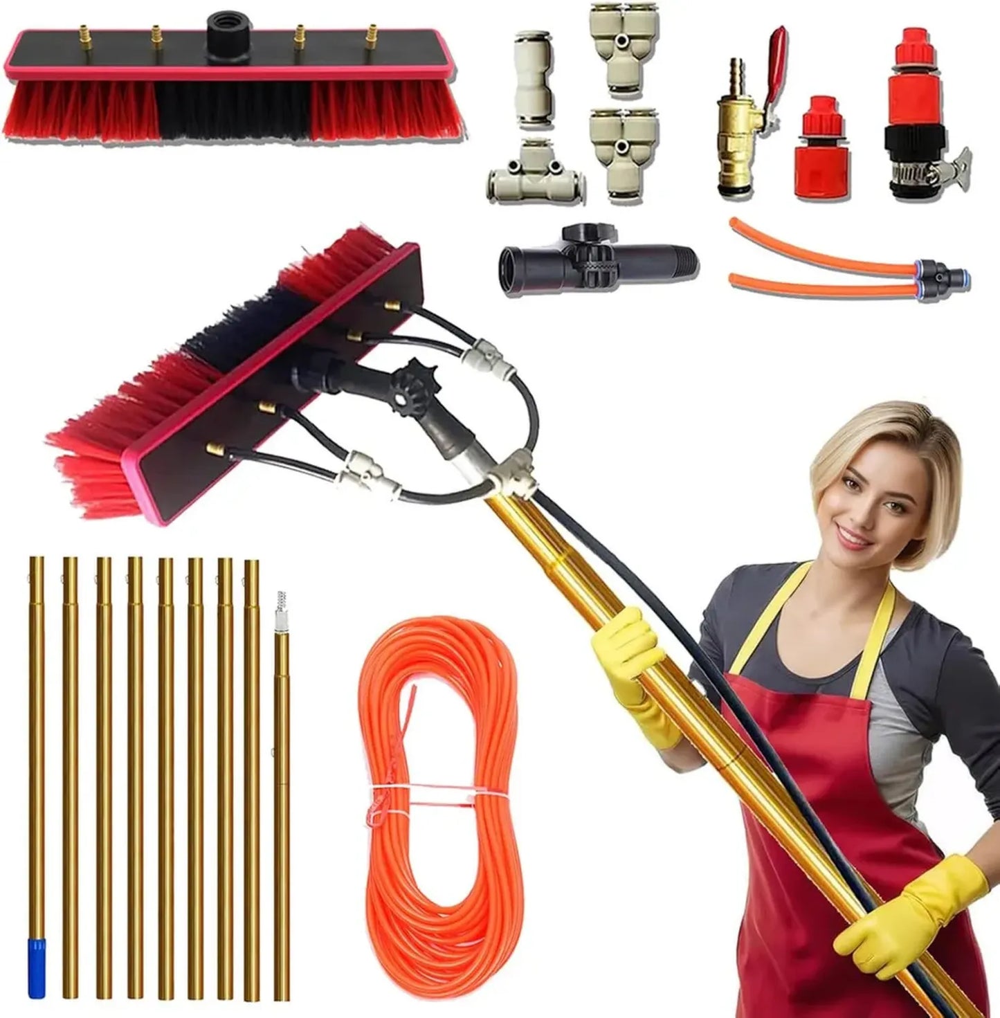 Perche Télescopique 8m pour Nettoyage Panneaux Solaires, Koubhyj Brosse avec Tuyau pour Toiture et Fenêtres