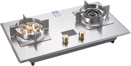 Plaque de cuisson à gaz double brûleur en inox pour cuisine et camping, compatible GPL et NG