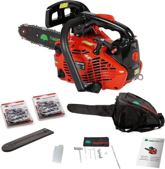 Tronçonneuse Thermique 26 cm³, 1.22 CV, Guide 25 cm avec 2 Chaînes Incluses